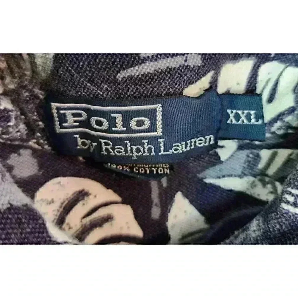 Size XXL Polo Ralph Lauren Navy Blue Tropical Floral Polo Shirt Monstera